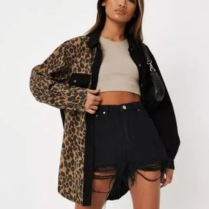 Denim oversized leopard print panel shirt/jacket NWOT